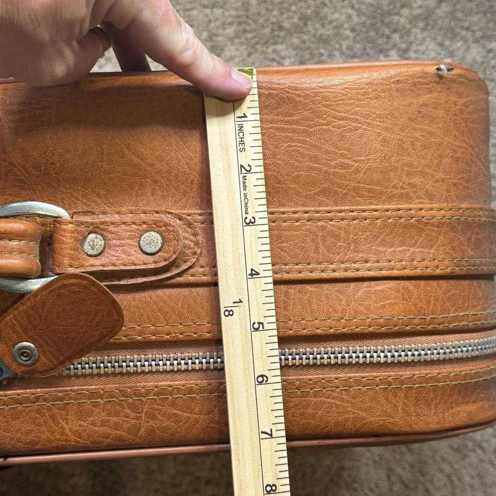 Vintage Monarch‎ Luggage 2 Pc Brown Faux Leather Suitcase Set w/ Wheels & Keys